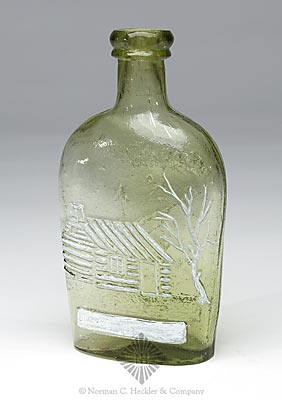 "Spring Garden / Glass Works" And Anchor - Log Cabin Historical Flask, GXIII-60
