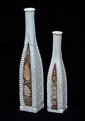 Two Labeled Figural Cologne Bottles, Similar in form to MW plate 112, #13