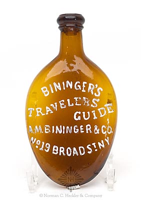 "Bininger's / Travelers / Guide / A.M.Bininger & Co. / No. 19 Broad St. N.Y." Pocket Flask