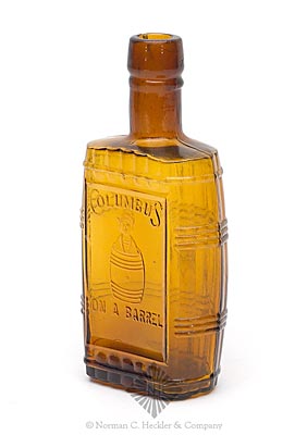 "Columbus / (Columbus In Barrel) / On A Barrel" - Rooster Historical Flask, Similar in form to GI-124