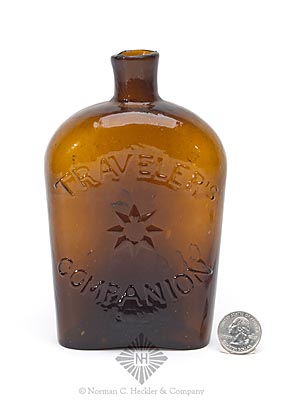 "Traveler's / (Eight Pointed Star) / Companion" - "Ravenna / (Eight Pointed Star) / Glass Co." Lettered Flask, GXIV-3