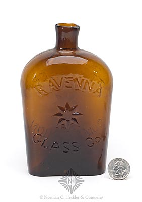 "Traveler's / (Eight Pointed Star) / Companion" - "Ravenna / (Eight Pointed Star) / Glass Co." Lettered Flask, GXIV-3