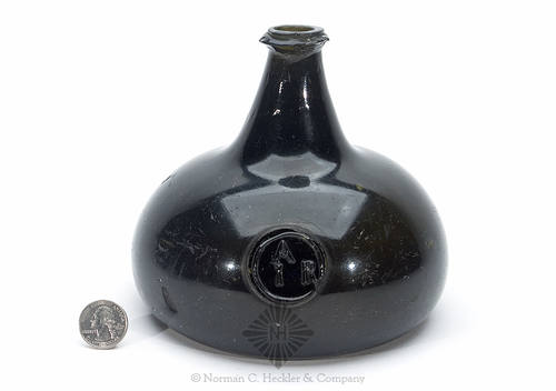 "A / I R" Sealed Black Glass Wine Bottle, Similar in form to AG plate 13, #1