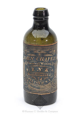 "John Chapel's / Chemical Writing / Ink / Manufactured At / 74 / Fulton St. N.Y." Label Only Master Ink Bottle, Similar to C #197