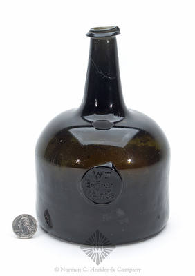 "Wm / Jeffery / H. 1738" Sealed Black Glass Wine Bottle, Similar to ASB pg. 663