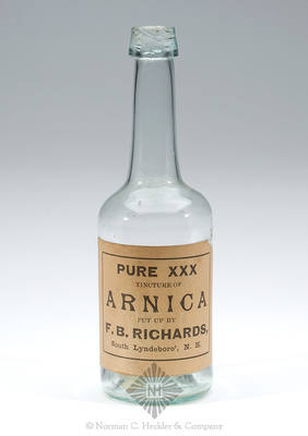 "Pure XXX / Tincture Of / Arnica / Put Up By / F.B. Richards, / South Lyndeboro', N.H." Label Only Freeblown Medicine Bottle