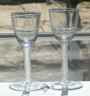 Pair Fine Early Opaque Twist Wine Glasses
